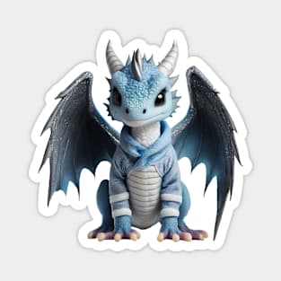Cute Blue Baby Dragon Wearing a Warm Winter Jacket Magnet