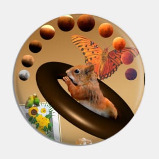 Squirrel in Space Collage Pin