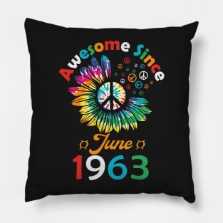 Funny Birthday Quote, Awesome Since June 1963, Retro Birthday Pillow