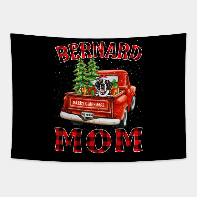 Christmas Bernard Mom Santa Hat Truck Tree Plaid Dog Mom Christmas Tapestry by intelus