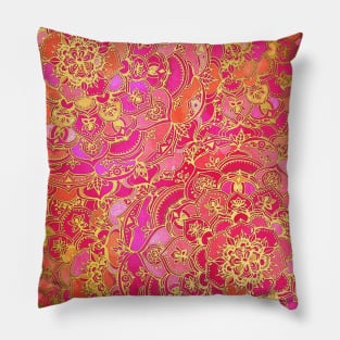 Hot Pink and Gold Baroque Floral Pattern Pillow