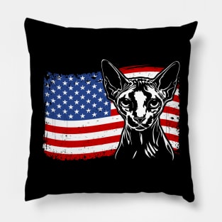 Proud Sphynx American Flag patriotic cat Pillow