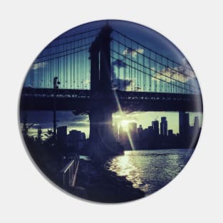 Manhattan Bridge Skyline Sun Brooklyn New York City Pin