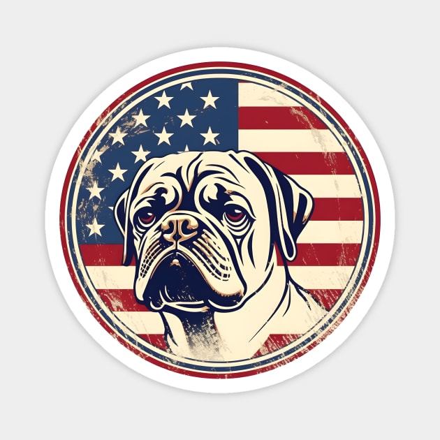 Pug dog on a vintage distressed American flag Magnet by Clearmind Arts