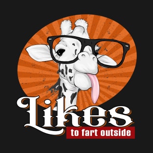 Likes To Fart Outside Funny Giraffe Quote T-Shirt