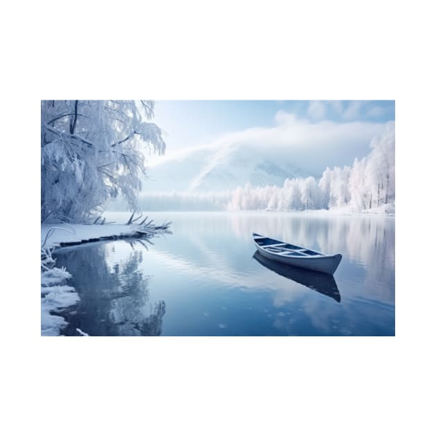 Lake Boat In Winter Serene Landscape by Cubebox