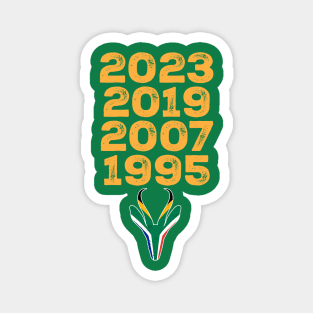 South Africa Four Time World Rugby Champs Vintage T-Shirt | Springbok Head & Flag 2023 2019 2007 1995 | Nou Gaan Ons Braai | Lekker Magnet