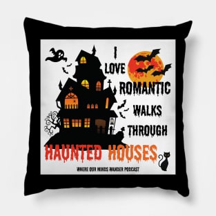 White Background Romantic walks through Haunted Houses Pillow