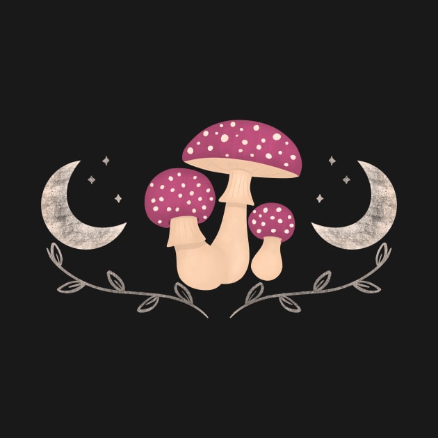 Moons and Mushrooms -Pink by SearayArtCo