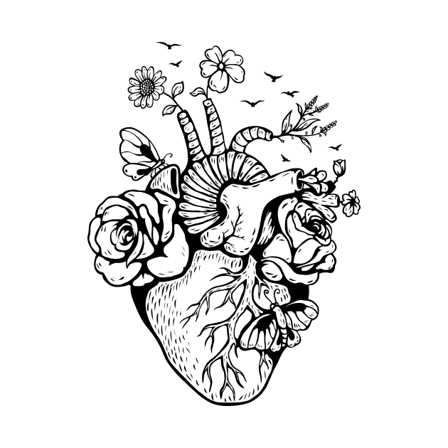 Anatomical Black and white heart witl flowers by BlindVibes