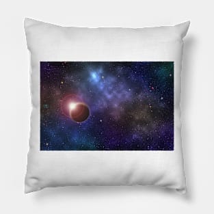 Mystery planet against colorful nebula cosmos sky Pillow