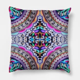 Turquoise fuschia floral mandala Bohemian Mexican Embroidery Pillow