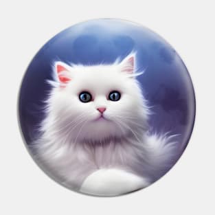 Angora Kitty Cat Under The Full Moon Pin