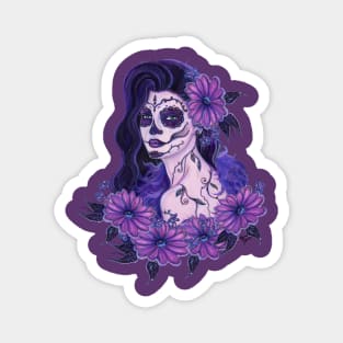 Day of the dead purple gerbera daisy art by Renee Lavoie Magnet