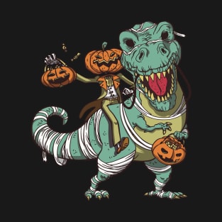 Jack O Lantern T Rex Mummy Halloween Trick Or Treating T-Shirt