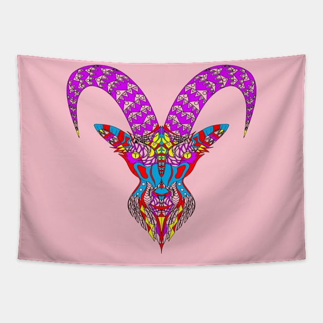 mighty goat in rainbow pattern ecopop Tapestry by jorge_lebeau