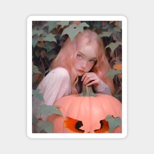 Halloween Pumpkin Girl Magnet