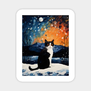 Texedo Cat Christmas Starry Night Magnet