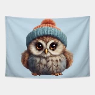 Baby Owl in a Cozy Woolly Hat with Enchanting Eyes! Tapestry