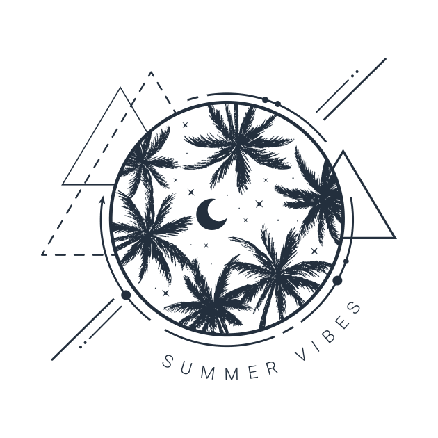 Palms And The Moon. Summer Vibes. Geometric Style by SlothAstronaut