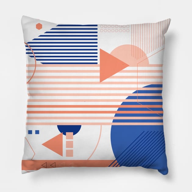 Geometric pattern coral blue cute Pillow by carolsalazar