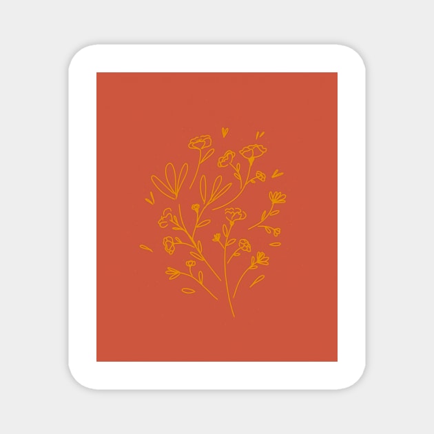 Vintage flowers line art Magnet by GinaaArts