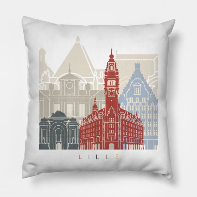 Lille skyline poster Pillow by PaulrommerArt