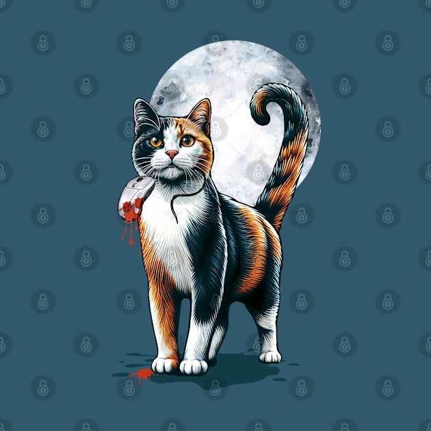 Calico Cat vs. Mouse, Purfect hunter in the Digital Edition, Humor, Cats, Technology, cats lovers design by Collagedream