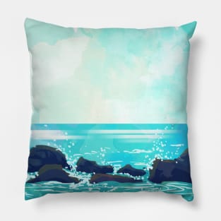 Watercolor rocky shoreline Pillow