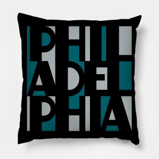 PHILADELPHIA SILVER MIDNIGHT GREEN WORD ART PHILLY FAN FAVORITE Pillow