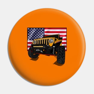 Jeep with American Flag - Orange Essential Pin