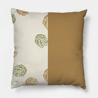 Gold Vertical Split Colorful Pinecone Pattern on Cream Off-White Pillow