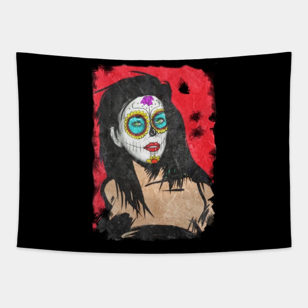 dia de los muertos  - Sugar skull Girl Tapestry by silentrob668