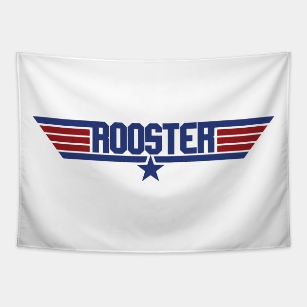 Rooster Top Gun Logo Tapestry by Mandra