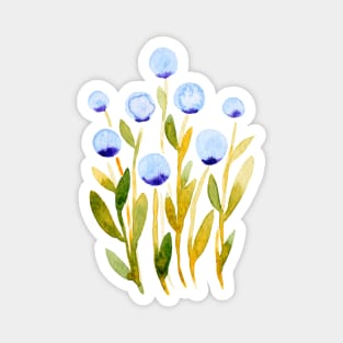 Simple watercolor flowers - blue and green Magnet