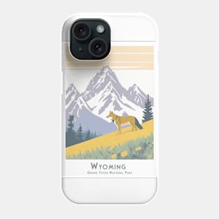 Abstract - Minimal - Retro - Vintage- Wyoming Grand Teton National Park Poster with Wolf Phone Case