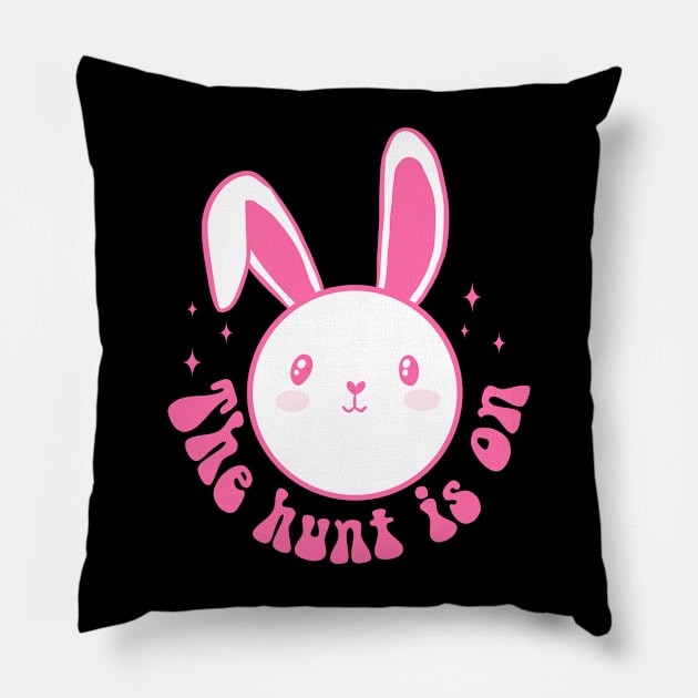 The hunt is on cute easter egg hunt Pillow by Yarafantasyart