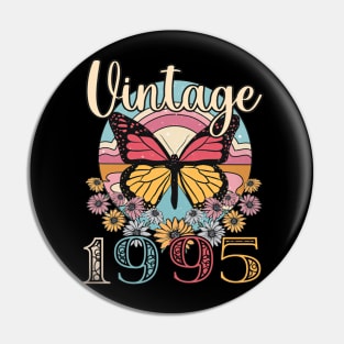 Floral Butterfly Retro Vintage 1995 28th Birthday Pin