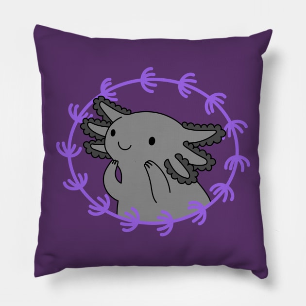 Axolotl Grey Pillow by natelledrawsstuff