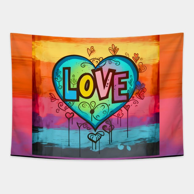 LGBTQ+ Gay Pride Month: Love No. 2 on a Dark Background Tapestry by Puff Sumo