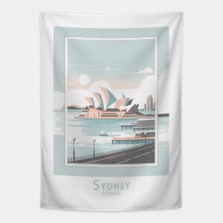 Vintage Retro Minimal Sydney Opera House Pastel Art Tapestry