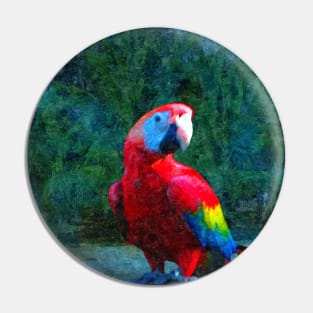 Red Macaw Parrot Tropical Bird Painting Pin