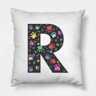 R letter  with colorful paw print Pillow