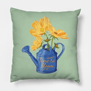 Watering can with yellow cosmic flowers Time to bloom Pillow