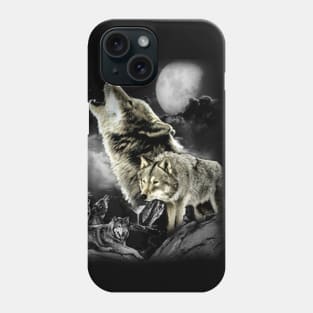 Howling Wolves in full moon Phone Case
