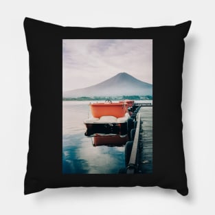 Paddleboats Tied to Wooden Pier in Early Morning Light Pillow