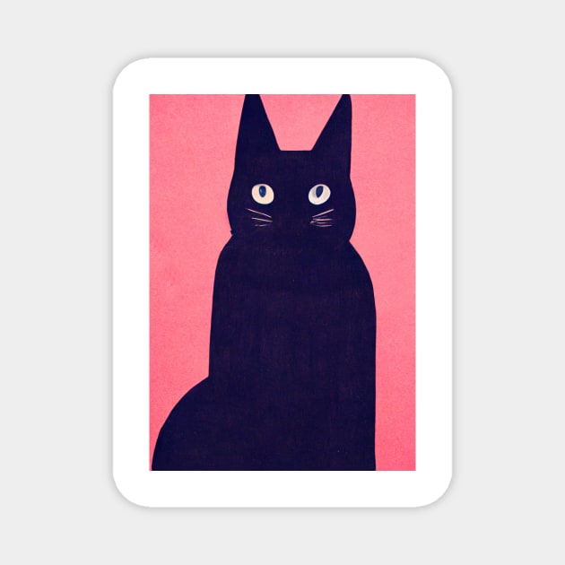 Gothic Cat Retro Poster Vintage Art Cat Wall Black cat Pink Illustration Magnet by BetterManufaktur