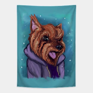 Cute, winter yorkie Tapestry