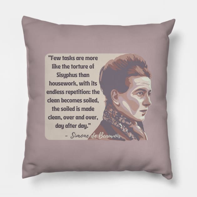 Simone de Beauvoir Portrait and Quote Pillow by Slightly Unhinged