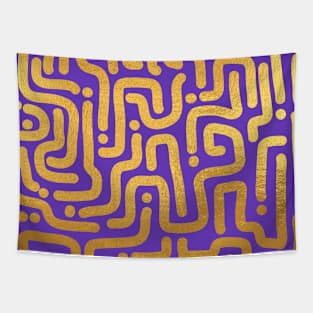 Deep Purple Gold colored abstract lines pattern Tapestry